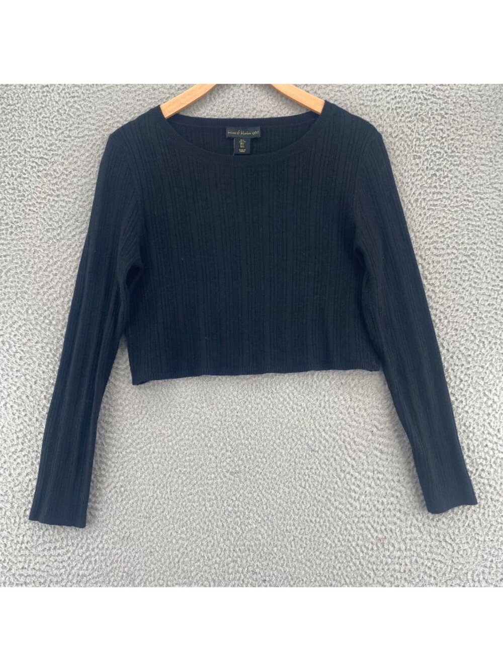 House Of Harlow 1960 Black Large Wool Cashmere Blend Cropped Ribbed Knit Stretch
